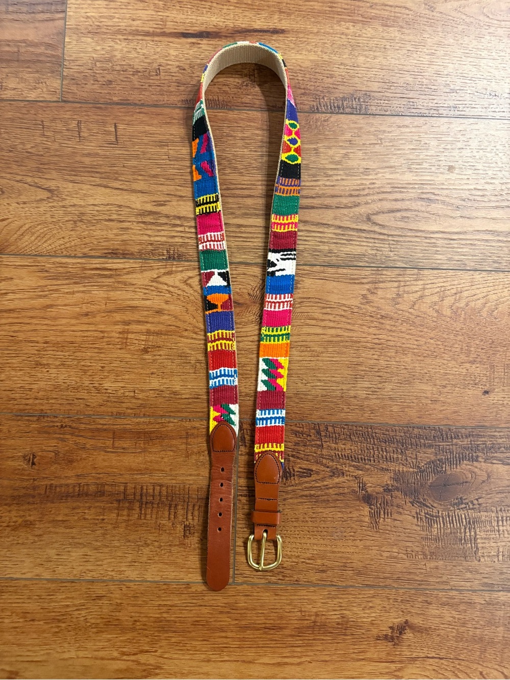 Leather Man Ltd Needlepoint Belt Leather Solid Brass Buckle Size 44
